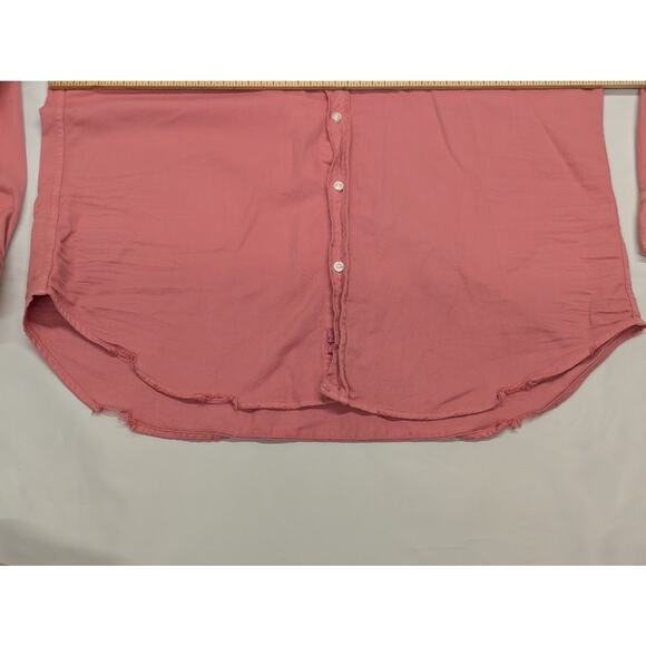 Frank & Eileen Eileen Distressed Relaxed Button Up Shirt Salmon Rose Women Med - Picture 7 of 8